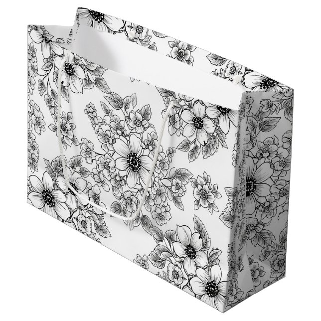 Minimalist Line Art Floral Seamless Pattern (5) Large Gift Bag (Front Angled)