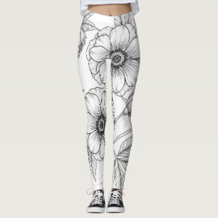 Minimalist Line Art Floral Seamless Pattern (5) Leggings