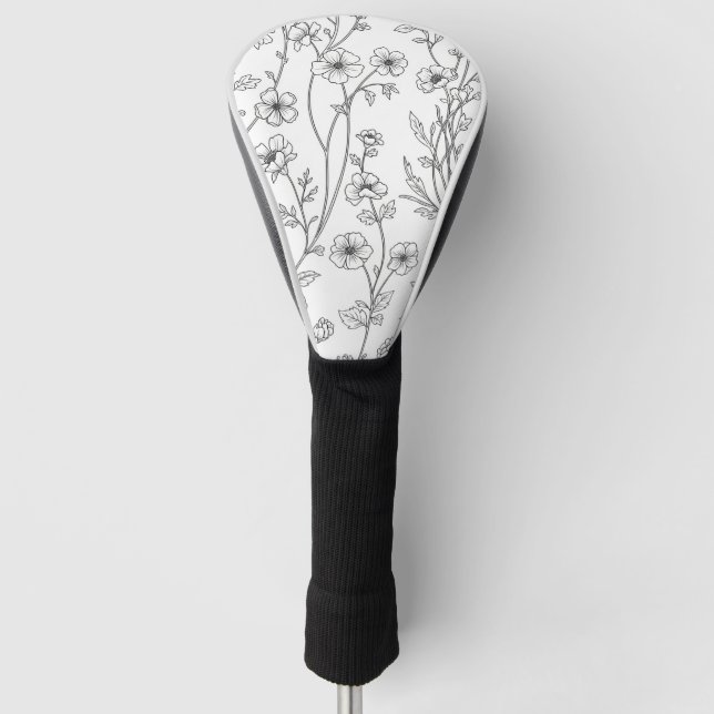 Minimalist Line Art Floral Seamless Pattern (7) Golf Head Cover (Front)