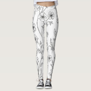 Minimalist Line Art Floral Seamless Pattern (7) Leggings