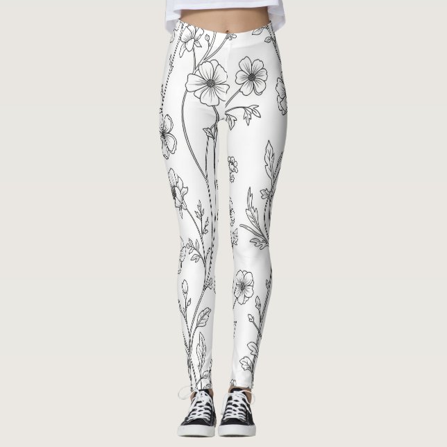 Minimalist Line Art Floral Seamless Pattern (7) Leggings (Front)