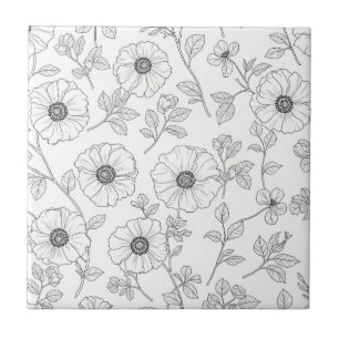 Minimalist Line Art Floral Seamless Pattern (8) Tile
