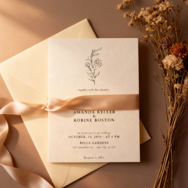 Minimalist Line Art Floral Wedding Invitation (Creator Uploaded)