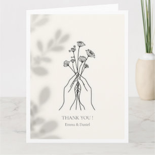 Minimalist Line Art Hands & Flowers Thank You Card