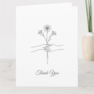 Minimalist Line Art Hands & Flowers Wedding Thank  You Card