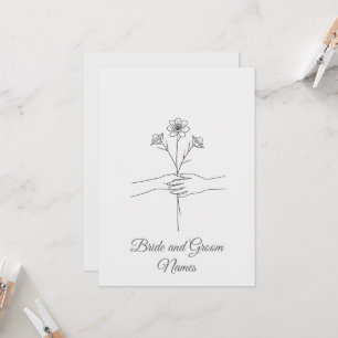 Minimalist Line Art Hands holding Flowers Wedding  Invitation