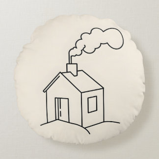 Minimalist Line Art Illustration of a Cozy House Round Pillow
