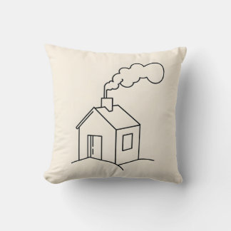 Minimalist Line Art Illustration of a Cozy House Throw Pillow