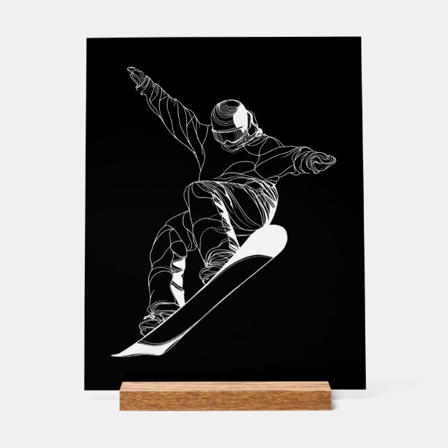 Minimalist line art illustration of a snowboarder (Recto)