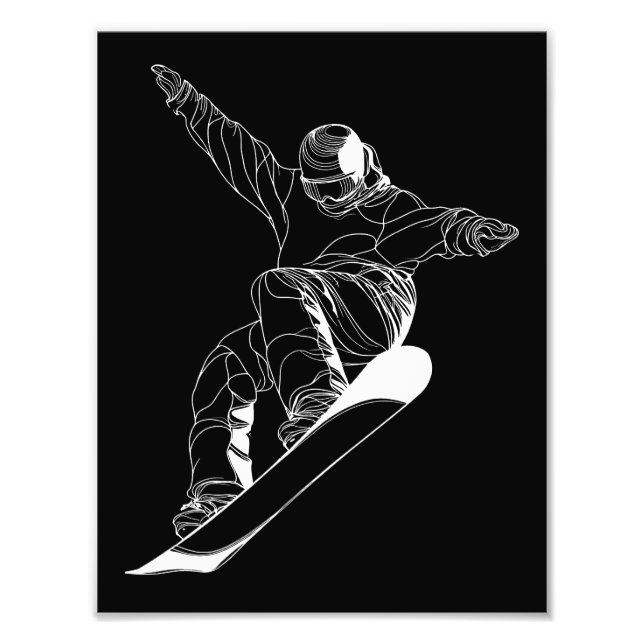 Minimalist line art illustration of a snowboarder photo print (Front)