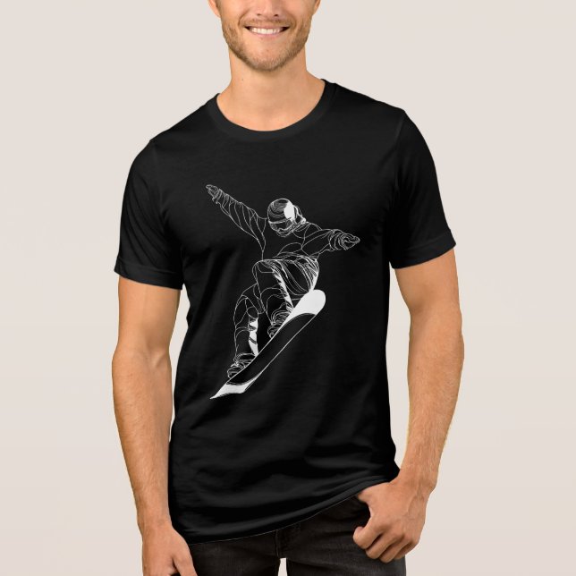Minimalist line art illustration of a snowboarder Tri-Blend shirt (Front)