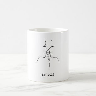 Minimalist Line Art Kissing Faces & Flower Romanti Coffee Mug