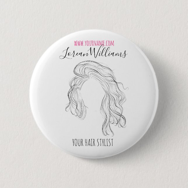 Minimalist Line Art Long Wavy Natural Hair Stylist 2 Inch Round Button (Front)