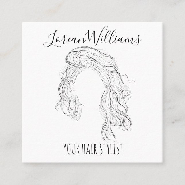 Minimalist Line Art Long Wavy Natural Hair Stylist Appointment Card (Front)