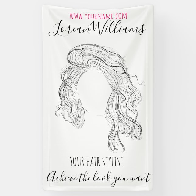 Minimalist Line Art Long Wavy Natural Hair Stylist Banner (Vertical)