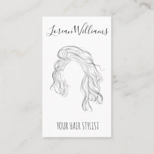 Minimalist Line Art Long Wavy Natural Hair Stylist Business Card