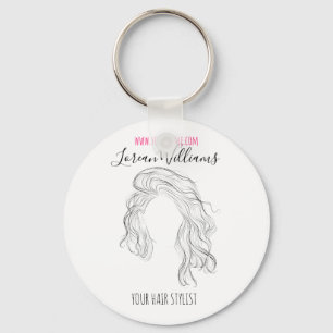 Minimalist Line Art Long Wavy Natural Hair Stylist Keychain