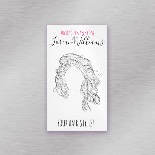 Minimalist Line Art Long Wavy Natural Hair Stylist Magnetic Business Card