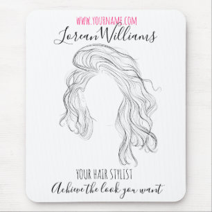 Minimalist Line Art Long Wavy Natural Hair Stylist Mouse Pad