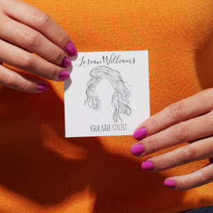 Minimalist Line Art Long Wavy Natural Hair Stylist Square Business Card