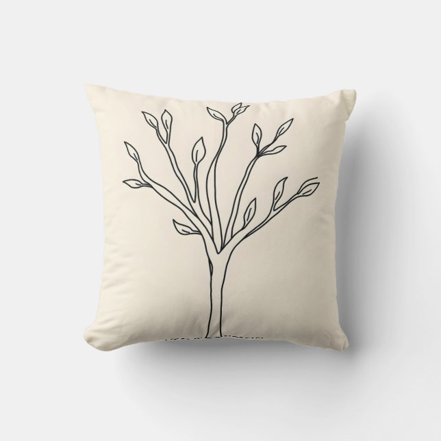 Minimalist Line Art of a Tree with Few Leaves Throw Pillow (Front)