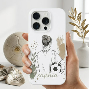 Minimalist Line Art of Female Soccer Player with F iPhone 15 Pro Case