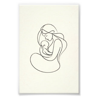 Minimalist Line Art of Mom and Baby Photo Print