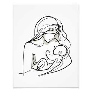 Minimalist Line Art of Mom and Baby  Photo Print