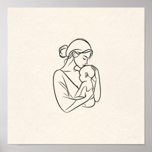 Minimalist Line Art of Mom and Baby Poster