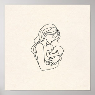 Minimalist Line Art of Mom and Baby Poster