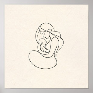 Minimalist Line Art of Mom and Baby Poster