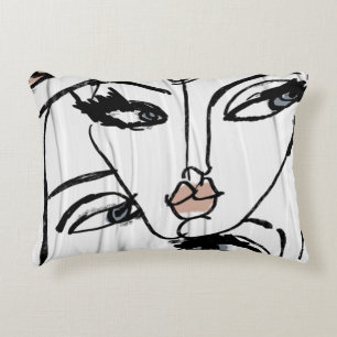 Minimalist line art of women faces accent pillow
