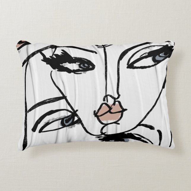 Minimalist line art of women faces accent pillow (Front)