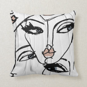 Minimalist line art of women faces throw pillow