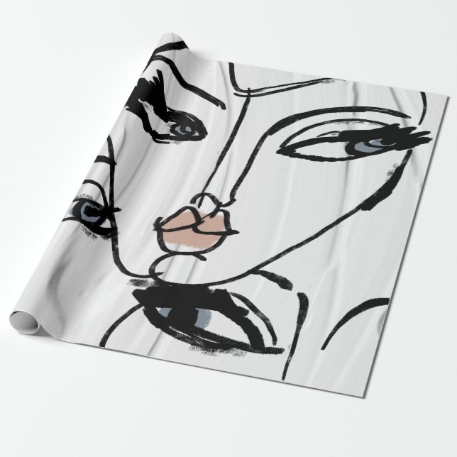 Minimalist line art of women faces wrapping paper (Unrolled)