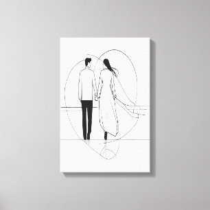 Minimalist Line Art Romantic Couple Holding Hands Canvas Print