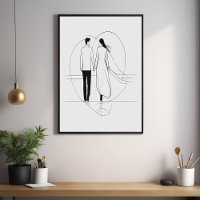 Minimalist Line Art Romantic Couple Holding Hands