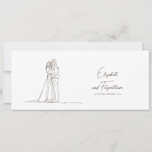 Minimalist Line Art Romantic Couple with Bouquet Invitation