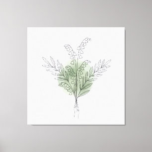Minimalist Line Art Sage Green Flower Watercolor Canvas Print