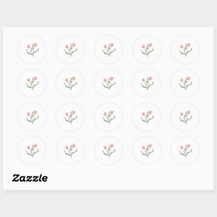 Minimalist Line Art Soft Pink Tulips Classic Round Sticker