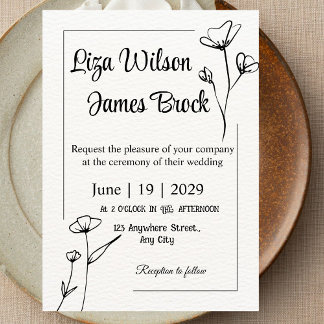 Minimalist Line Art Wedding Invitation PRINTED |