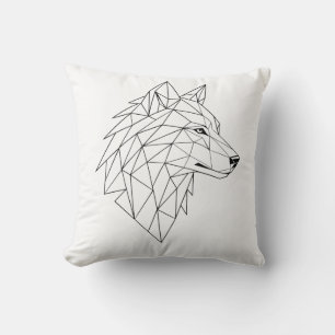 Minimalist Line Art Wolf Face Graphic Tee Throw Pillow