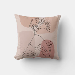 Minimalist Line Art Woman Drawing Fashion Art Throw Pillow