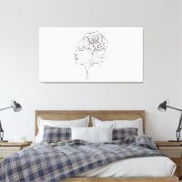 Minimalist Line Art Woman with Rose Flower Canvas 