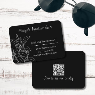Minimalist Line Illustration Flowers with QR Code Business Card