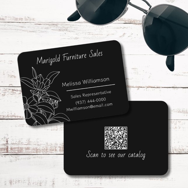 Minimalist Line Illustration Flowers with QR Code Business Card (Creator Uploaded)