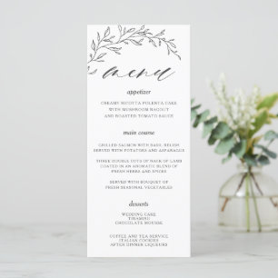 Minimalist Line Laurel Leaf Branch Wedding Menu