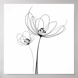 Minimalist lined drawn flowers poster