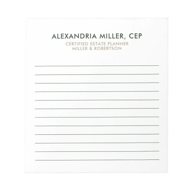 Minimalist Lined Name Title Company Notepad (Front)