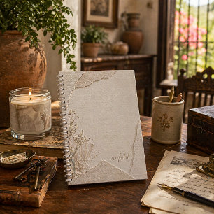 Minimalist Linen Torn Paper Botanical Neutral Notebook